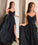 Simple Spaghetti Straps V Neck Lace Black Prom Dresses Side Slit Evening Dresses