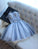 Sweetheart Strapless Homecoming Dresses Beads Blue Lace up Tulle Short Prom Dresses