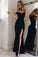 Charming Split Side Black Mermaid Off-the-Shoulder Sweetheart Sexy Prom Dresses