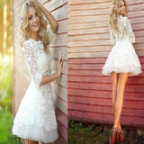 2019 Popular Half Sleeve Lace See Through Cute Homecoming Short Prom Dress