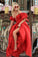 Unique Red Off the Shoulder Short Sleeve V Neck Prom Dresses Cheap Evening Dresses