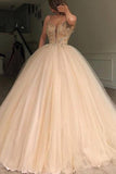 Unique Spaghetti Straps V Neck Beads Ball Gown Tulle Prom Dresses Quinceanera Dresses