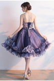 Unique Strapless Sweetheart Purple Sleeveless Homecoming Dresses with Flowers