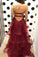 Unique Sweetheart Burgundy Ruffles Organza Layered Skirt Prom Dresses