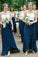 A-Line Spaghetti Straps Dark Blue Chiffon Bridesmaid Dresses With Ruffles Sweetheart PW344