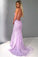 Sexy Mermaid Spaghetti Straps Lilac Tulle Lace Prom Evening Dresses with Appliques