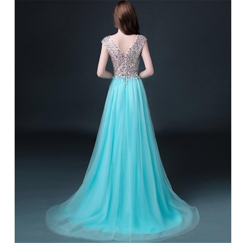 Unique Custom Ball Gown Long Scoop Backless Beaded Bodice Tulle Long Prom Dresses