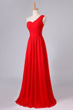 2022 One Shoulder Pleated Bodice Lace Back A Line Prom/Evening Dress PHNQ1ZPE