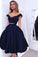 Vintage Style A-line Two-piece Off-the-shoulder A-line Dark Navy Homecoming Dress