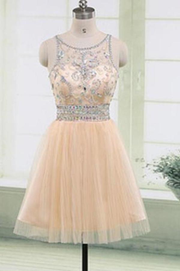 2022 New Arrival Scoop Neck A Line Tulle Homecoming Dresses PYMMLBQS