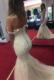2022 Off The Shoulder Prom Dresses Mermaid Tulle With Beads PX9E91D7