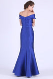 2022 Off The Shoulder Satin With Beads Prom Dresses Mermaid PS856DDC
