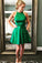 Cute A Line Halter Satin Green Open Back Short Homecoming Dresses with Beads
