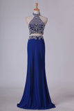 2022 New Arrival Halter Beaded Bodice Prom Dresses Spandex With PDLLMX2A