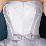 Charming Sweetheart Flowers Strapless Tulle Asymmetry Prom Dresses Wedding Dresses