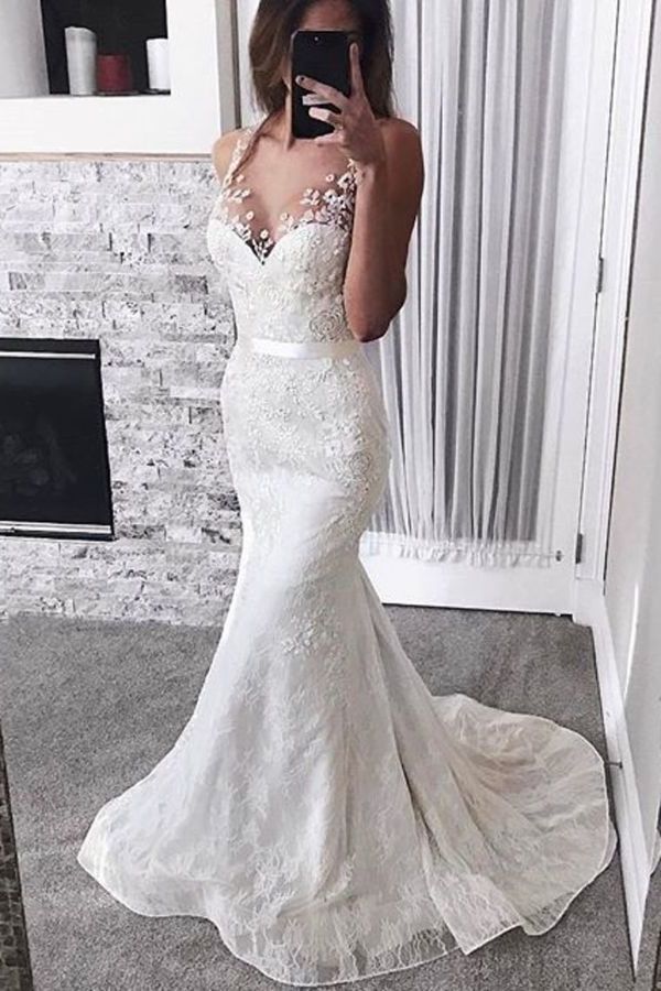 2022 Mermaid Wedding Dresses Straps Tulle Lace PM79LMXH