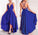 Sexy V Neck Asymmetrical Blue High Low Criss Cross Prom Dresses Evening Dresses