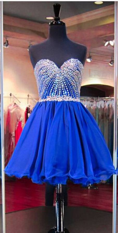 A-Line Royal Blue Shining Sweetheart Beading Short Mini Homecoming Dresses