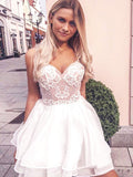 Cute A Line Sweetheart Spaghetti Straps White Lace Short Homecoming Dresses