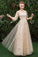 Princess A Line Long Sleeve Tulle Round Neck Evening Dress with Appliques, Prom Gowns STF15283