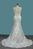 2022 Mermaid Straps Lace Wedding Dresses With Applique Open Back P84XRT4D
