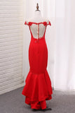 2022 Mermaid Scoop Prom Dresses Satin With Beads P43RA4A3