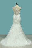 2022 Mermaid Wedding Dresses Tulle Scoop With Applique And Beads P6NYEZQ4