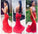 Red Halter Scoop Open Back Mermaid Sleeveless Sexy Backless Prom Dress Evening Dress
