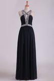 2022 Sexy Open Back A Line Prom Dresses Chiffon With Beads PNYS3R83