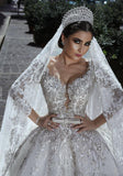 Sexy Ball Gown Sweetheart Long Sleeve Lace Appliques Tulle Long Wedding Dresses
