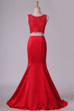 2022 Bateau Prom Dresses Mermaid Two Pieces Satin & Lace With PKCNYM6L