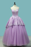 2022 Scoop Ball Gown Quinceanera Dresses Tulle & Satin With PCMBNSKX