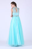 2022 High Neck Prom Dresses Tulle & Lace With Beading PX4LGH6E