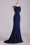 2022 New Arrival Scoop Evening Dresses Cap Sleeves Chiffon Sheath With PSCC4MLG