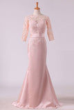 2022 Mother Of The Bride Dresses Mermaid Bateau 3/4 Length Sleeve Satin With P8TC1CYX