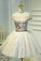 A Line Off the Shoulder Lace up Bowknot Cute Ivory Lace Homecoming Dresses