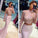 Pale Pink Two Pieces Long Sleeves Lace Mermaid See Through Jewel Neckline Prom Dresses