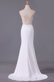 2022 See-Through High Neck Two Pieces Prom Dresses Spandex With Slit PBM4NTGT