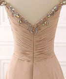 A Line Chiffon Sweetheart Off the Shoulder Beads Open Back Cheap Prom Dresses