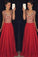 Red V-neck Beading Bodice Long Chiffon Prom Dresses Evening Dresses