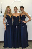 Unique Long Wedding Bridesmaid Dresses Blue A-Line Dresses for Bridesmaids