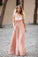 Blush Pink Lace Chiffon Sleeveless Illusion Backless Elegant A-Line Long Prom Dresses