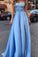 Sexy Cheap Appliques Long Blue Charming Sweetheart A-Line Floor-Length Prom Dresses