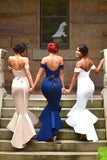 Mermaid Satin Off-the-Shoulder Sweetheart Backless High Low Prom Dresses Bridesmaid Dress