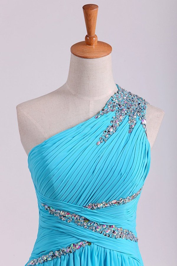 2022 One Shoulder Prom Dresses A Line Chiffon With Beads And PCYHFNCY
