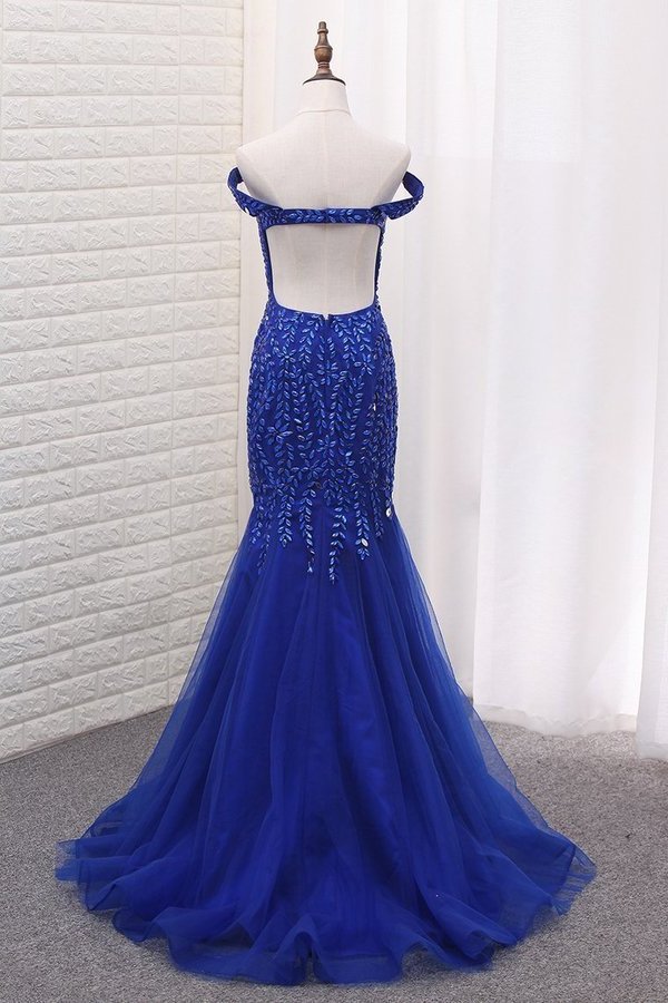 2022 Sexy Open Back Straps Mermaid Tulle Beaded P5R4F8FC
