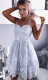 A-Line Spaghetti Straps Knee-Length Gray Lace Sweetheart Prom Homecoming Dress