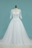 2022 Mid-Length Sleeves Baot Neck Wedding Dresses A Line With PCD5LARC