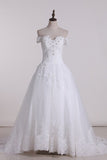 2022 New Arrival Wedding Dresses Off The Shoulder Tulle With Applique And Beads PKGY11EL