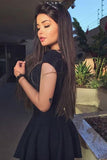 Cute A-Line V-Neck Black Sleeveless Lace Satin Appliques Homecoming Dresses